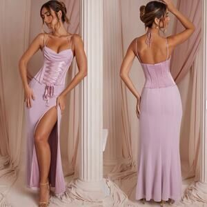 Oh Polly Coralie Lace Up Corset Maxi Dress in Dusty Pink Sz 2 Prom Coquette Core